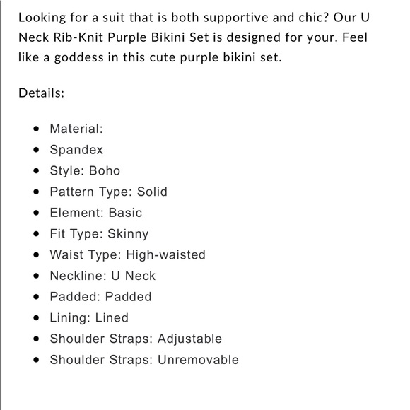 U Neck Rib-Knit Purple Bikini Set M - Picture 4 of 4